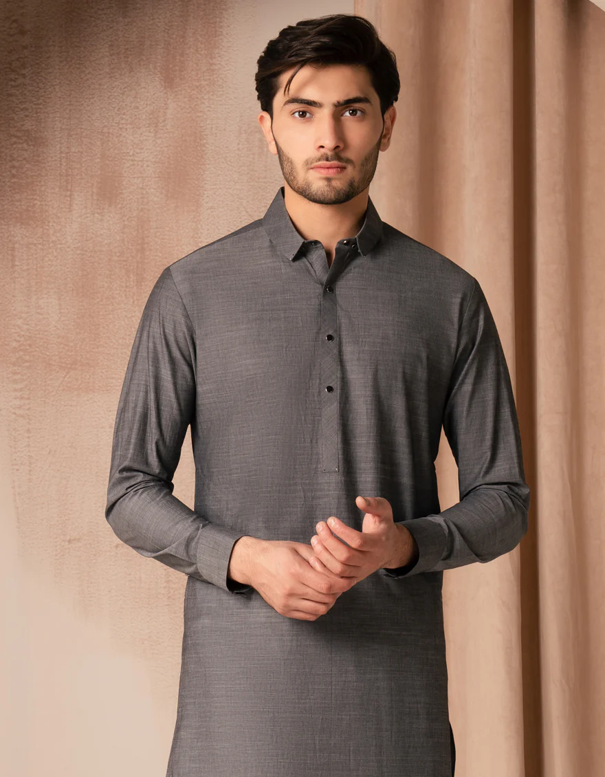 GREY COTTON KAMEEZ SHALWAR | JJKS-A-33411/S25/JJ10157-CL - Image 2