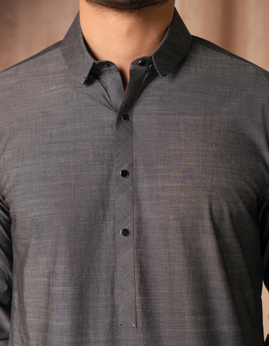 GREY COTTON KAMEEZ SHALWAR | JJKS-A-33411/S25/JJ10157-CL - Image 3