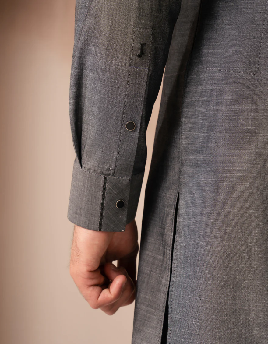 GREY COTTON KAMEEZ SHALWAR | JJKS-A-33411/S25/JJ10157-CL - Image 4