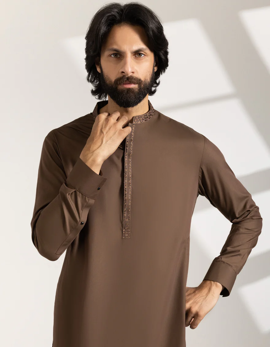 BROWN BLENDED KAMEEZ SHALWAR | JJKS-A-33421/S25/JJ9933-SF - Image 2