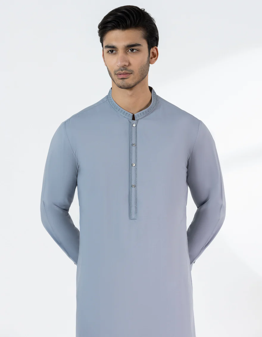 LIGHT GREY BLENDED KAMEEZ SHALWAR | JJKS-A-33438/S25/JJ10066-SF - Image 2
