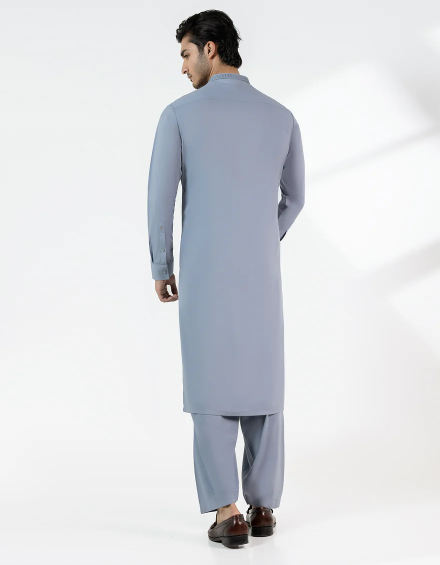 LIGHT GREY BLENDED KAMEEZ SHALWAR | JJKS-A-33438/S25/JJ10066-SF - Image 3