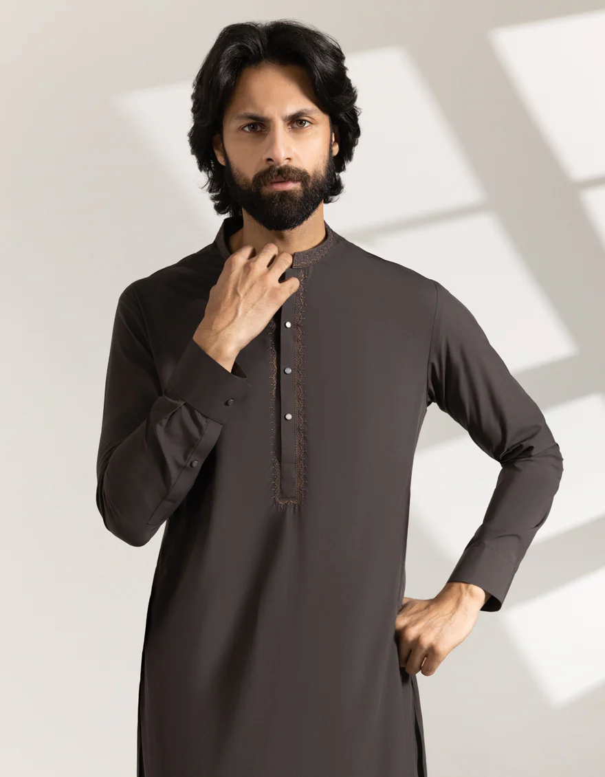 BROWN BLENDED KAMEEZ SHALWAR | JJKS-A-33441/S25/JJ10123-SF - Image 2