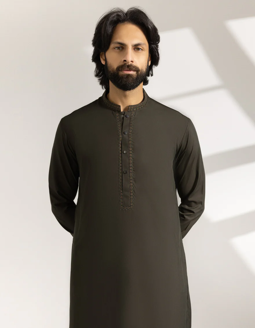 ARMY GREEN BLENDED KAMEEZ SHALWAR | JJKS-A-33442/S25/JJ9933-SF - Image 2