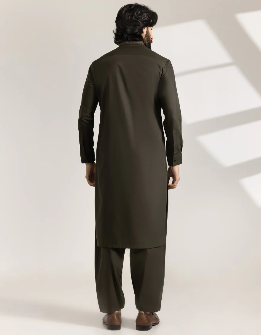 ARMY GREEN BLENDED KAMEEZ SHALWAR | JJKS-A-33442/S25/JJ9933-SF - Image 3