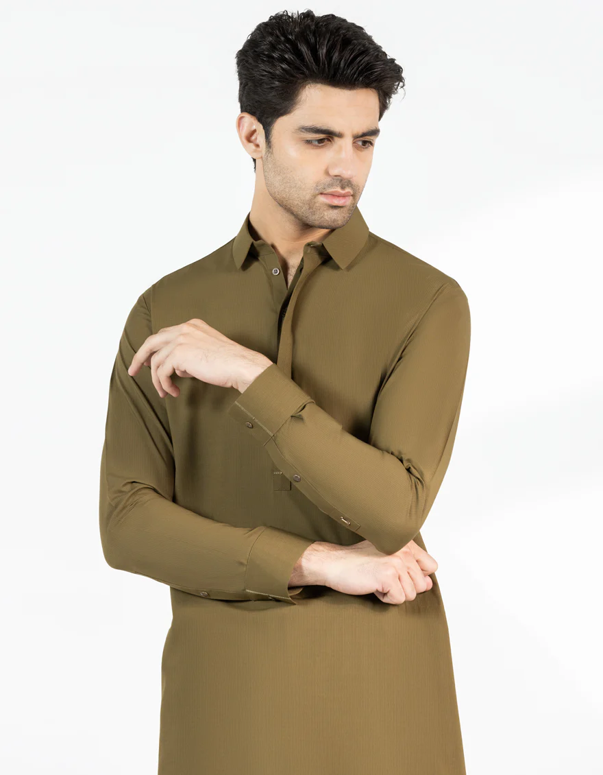 OLIVE GREEN BLENDED KAMEEZ SHALWAR | JJKS-A-33460/S25/JJ10028-CL - Image 2