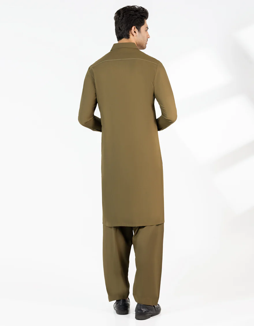 OLIVE GREEN BLENDED KAMEEZ SHALWAR | JJKS-A-33460/S25/JJ10028-CL - Image 3