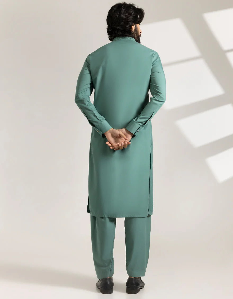 GREEN BLENDED KAMEEZ SHALWAR | JJKS-A-33461/S25/JJ9822-SF - Image 3