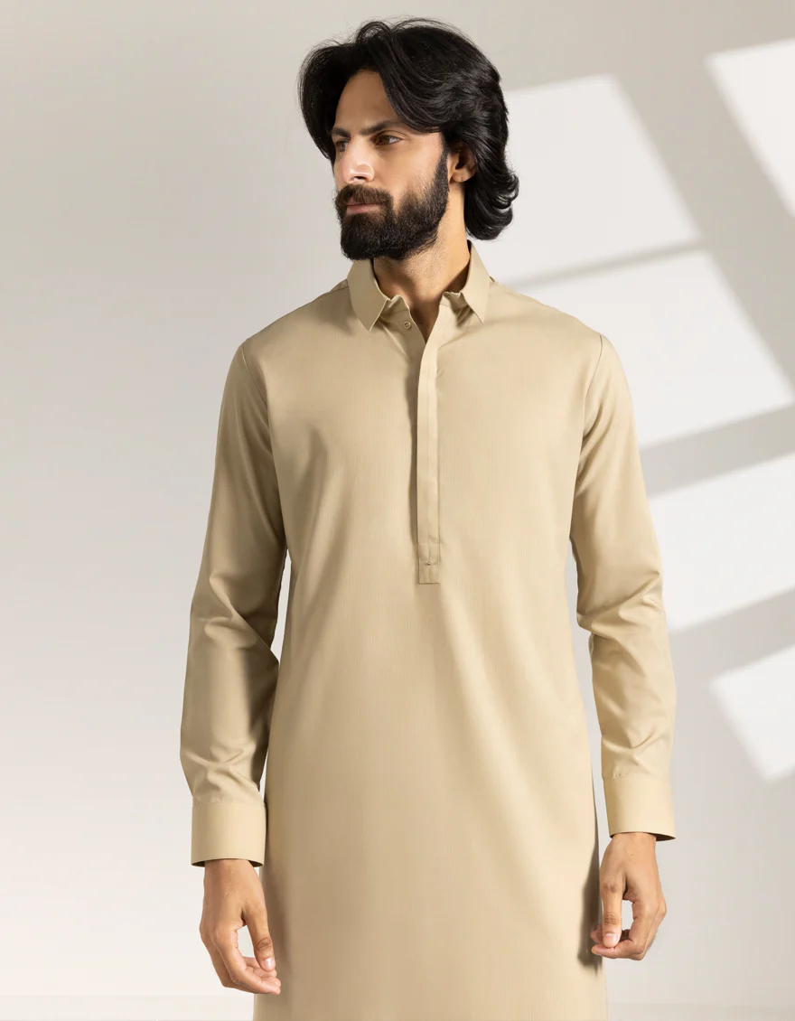 KHAKI BLENDED KAMEEZ SHALWAR | JJKS-A-33462/S25/JJ10028-CL - Image 2