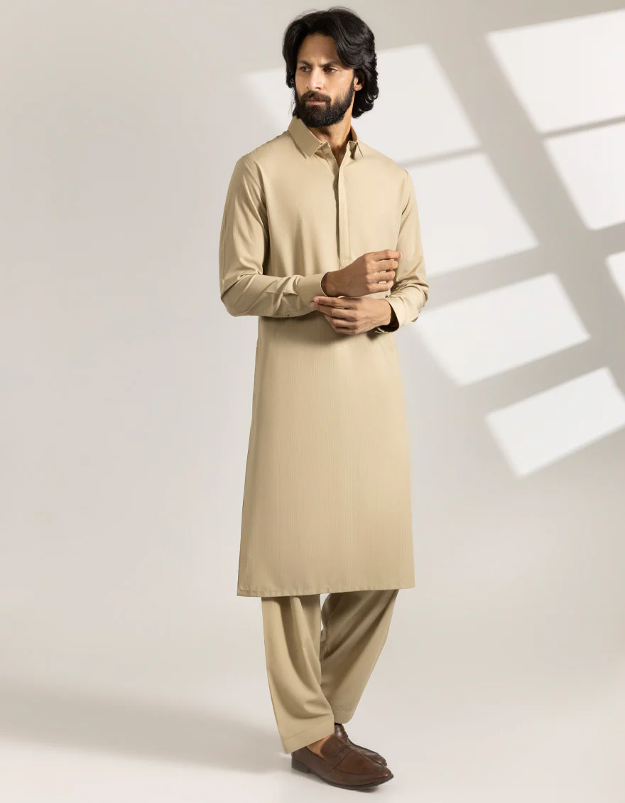 KHAKI BLENDED KAMEEZ SHALWAR | JJKS-A-33462/S25/JJ10028-CL - Image 4