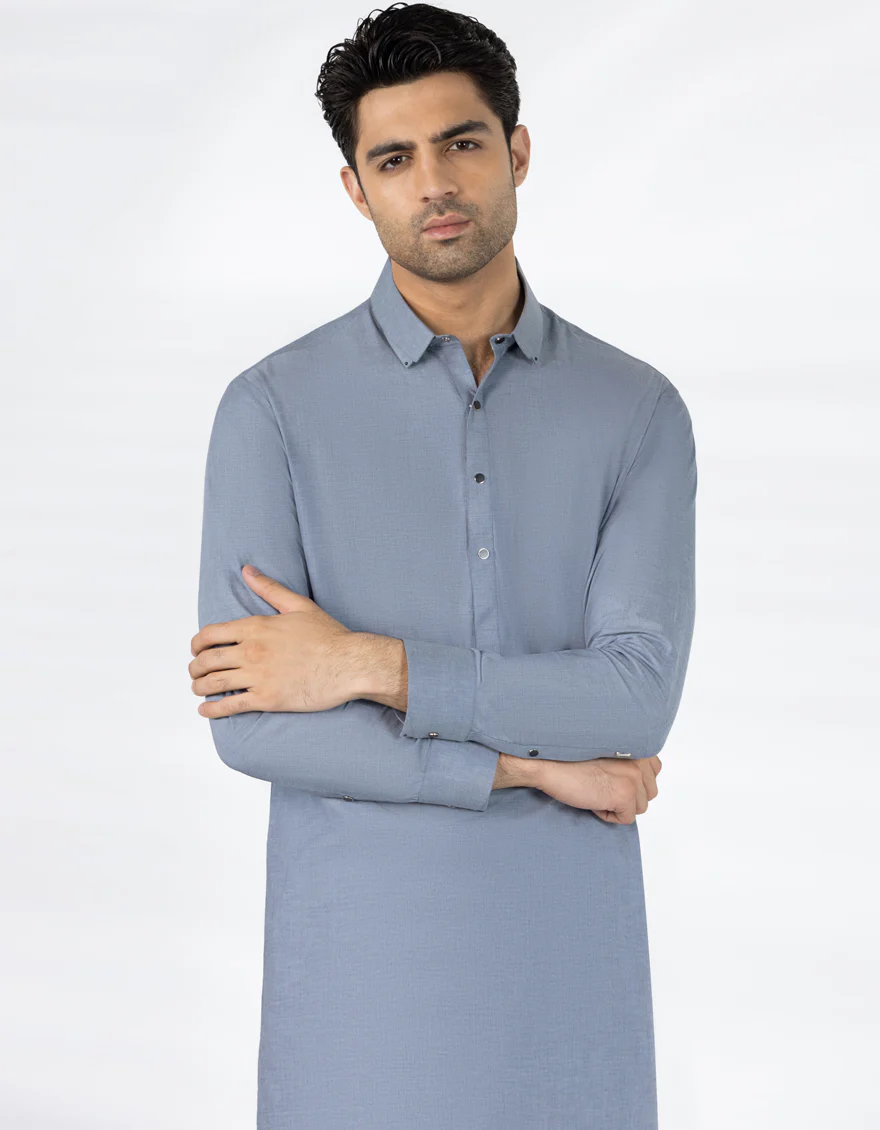 LIGHT GREY COTTON KAMEEZ SHALWAR | JJKS-A-33478/S25/JJ9747-CL - Image 2