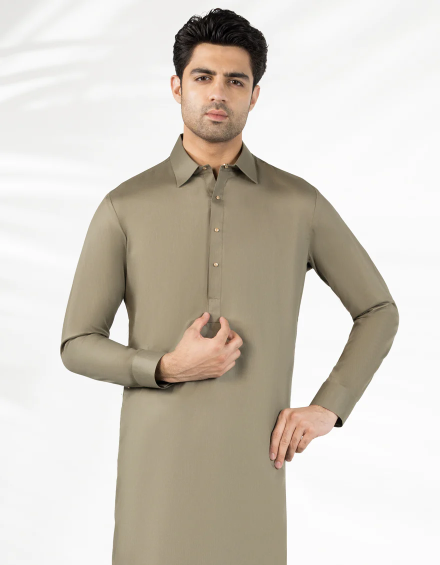 ARMY GREEN COTTON KAMEEZ SHALWAR | JJKS-A-33479/S25/JJ9833-CL - Image 2