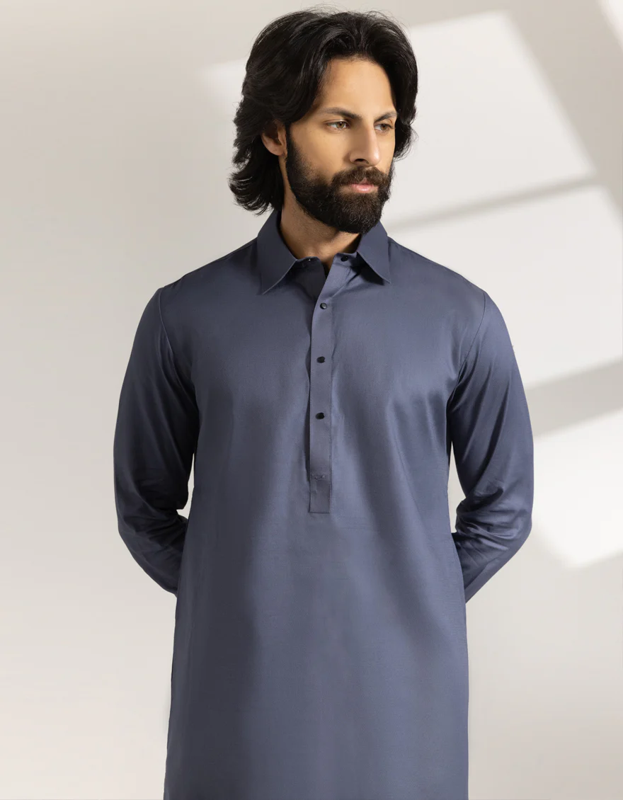 BLUISH GREY COTTON KAMEEZ SHALWAR | JJKS-A-33480/S25/JJ9833-CL - Image 2