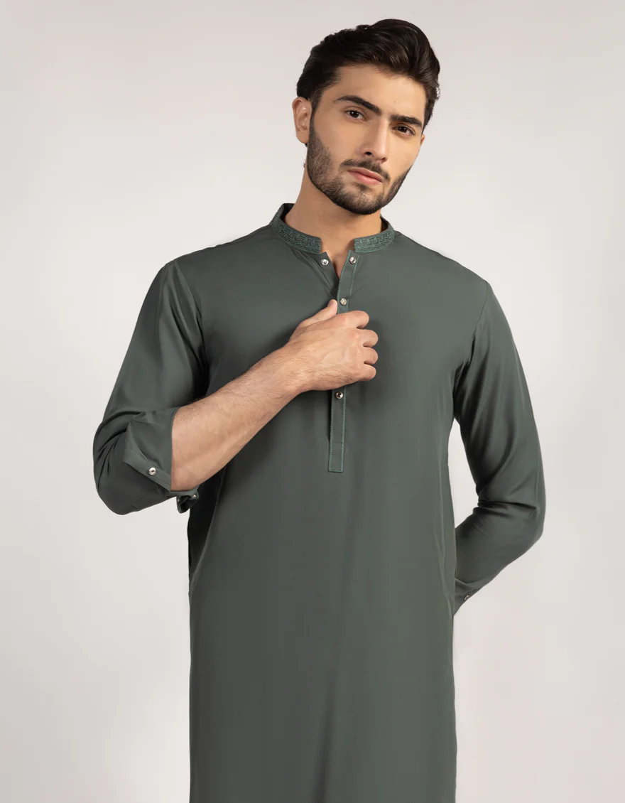 DULL GREEN BLENDED KAMEEZ SHALWAR | JJKS-A-33532/S25/JJ9843-SF - Image 2