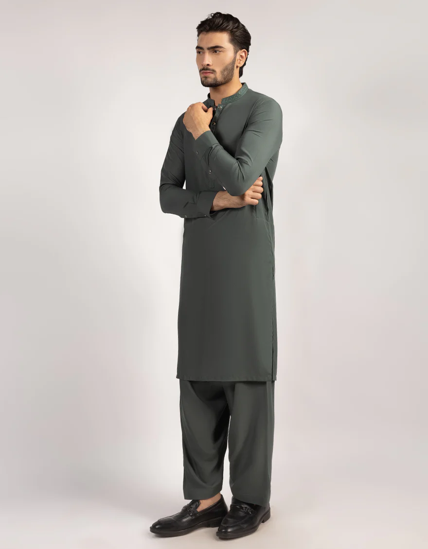 DULL GREEN BLENDED KAMEEZ SHALWAR | JJKS-A-33532/S25/JJ9843-SF - Image 4
