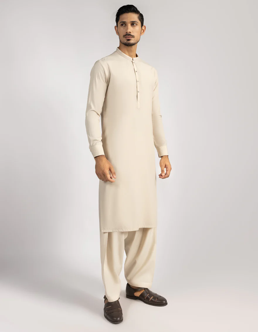 BEIGE BLENDED KAMEEZ SHALWAR | JJKS-A-33571/S25/JJ9826-SF - Image 4