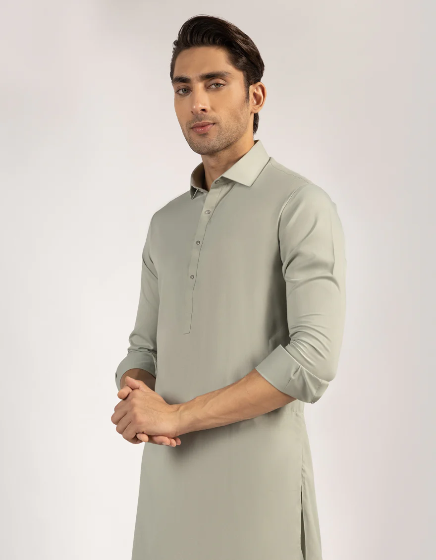 LIGHT GREEN BLENDED KAMEEZ SHALWAR | JJKS-A-33580/S25/JJ10237-PN - Image 2