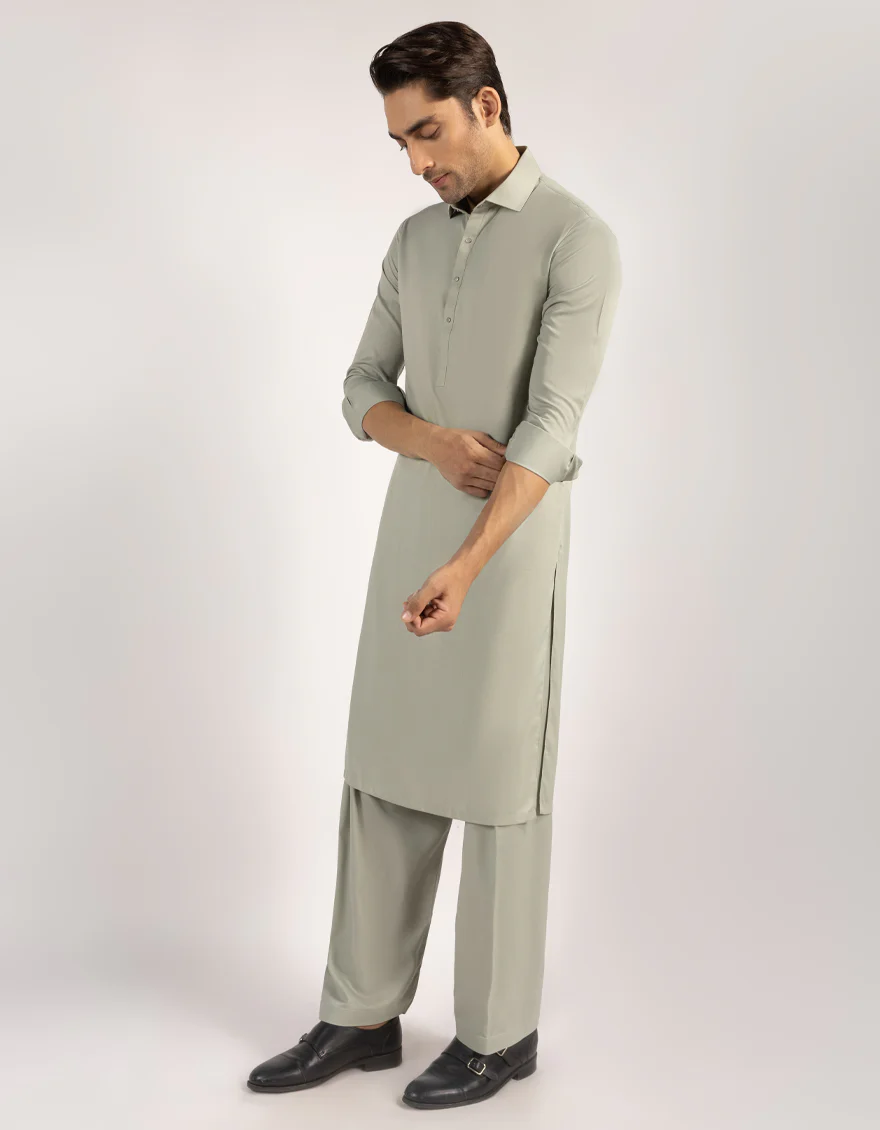 LIGHT GREEN BLENDED KAMEEZ SHALWAR | JJKS-A-33580/S25/JJ10237-PN - Image 4