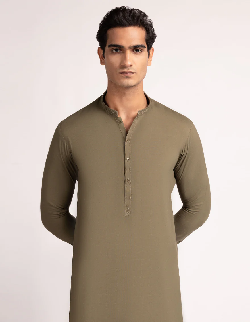 MEHNDI GREEN BLENDED KAMEEZ SHALWAR | JJKS-A-33727/S25/JJ10370-SF - Image 2