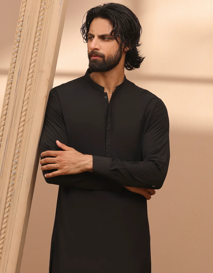 BLACK BLENDED KAMEEZ SHALWAR | JJKS-A-34768/S24/JJ9462-SF - Image 3