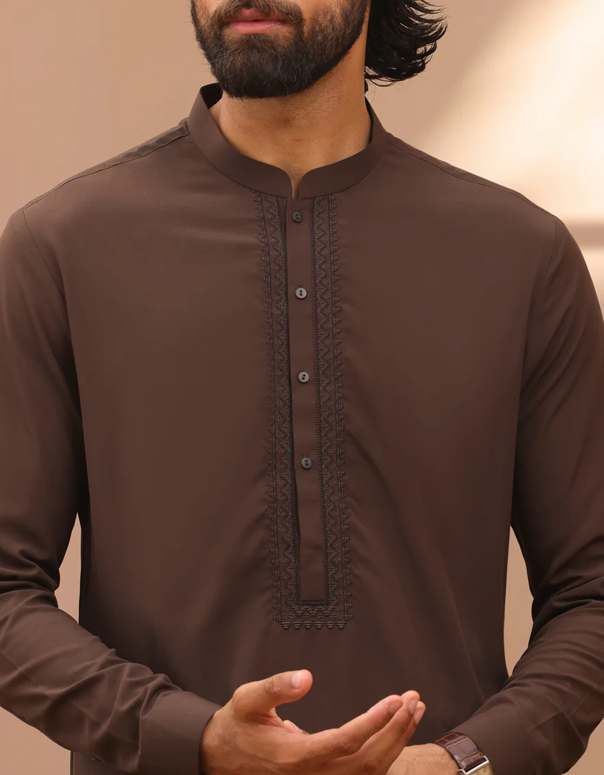 BROWN BLENDED KAMEEZ SHALWAR | JJKS-A-34769/S24/JJ9462-SF - Image 2