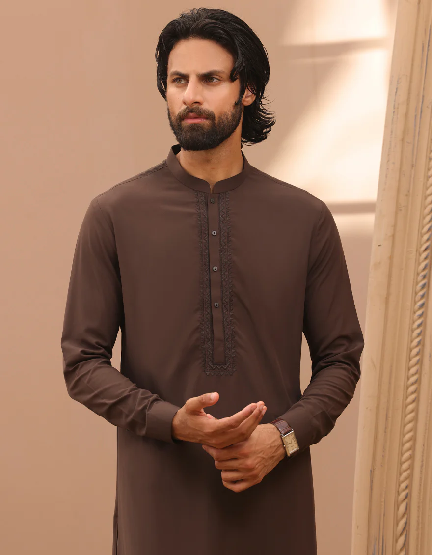 BROWN BLENDED KAMEEZ SHALWAR | JJKS-A-34769/S24/JJ9462-SF - Image 3