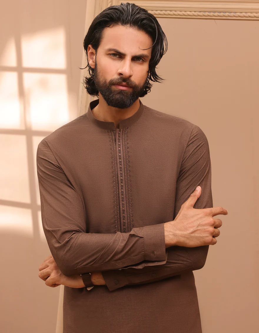 BROWN BLENDED KAMEEZ SHALWAR | JJKS-A-34781/S24/JJ9366-SF - Image 2