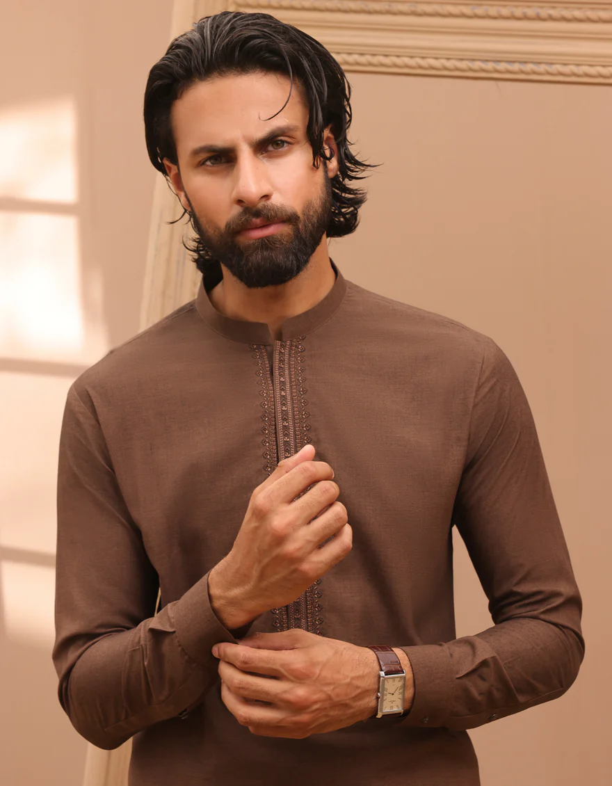 BROWN BLENDED KAMEEZ SHALWAR | JJKS-A-34781/S24/JJ9366-SF - Image 3