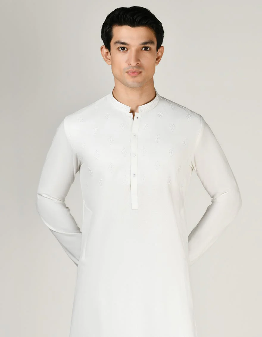 WHITE BLENDED KAMEEZ SHALWAR | JJKS-A-34786/S24/JJ9427-FL - Image 2