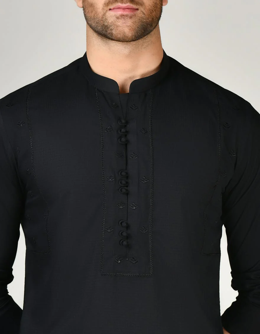 BLACK BLENDED KAMEEZ SHALWAR | JJKS-A-34795/S24/JJ9509-FL - Image 3