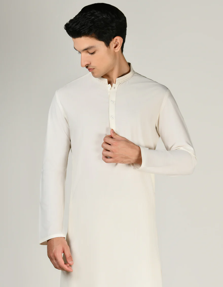 WHITE BLENDED KAMEEZ SHALWAR | JJKS-A-34796/S24/JJ8912-FL - Image 2