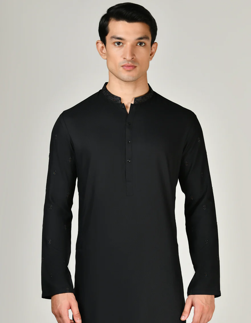 BLACK BLENDED KAMEEZ SHALWAR | JJKS-A-34797/S24/JJ9375-FL - Image 2