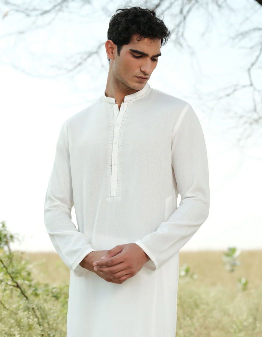 OFF WHITE BLENDED KAMEEZ SHALWAR | JJKS-A-34915/S24/JJ9252-FL - Image 2