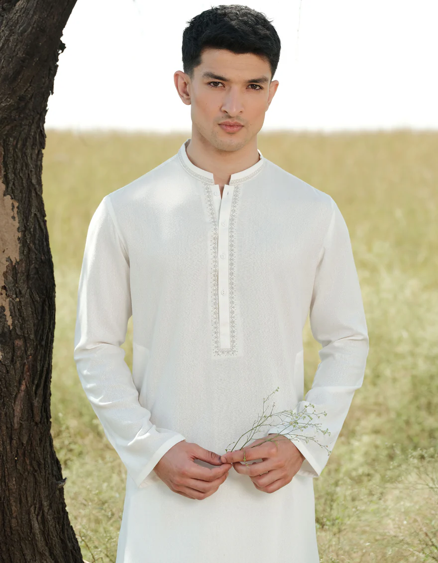 OFF WHITE BLENDED KAMEEZ SHALWAR | JJKS-A-34919/S24/JJ9427-FL - Image 2