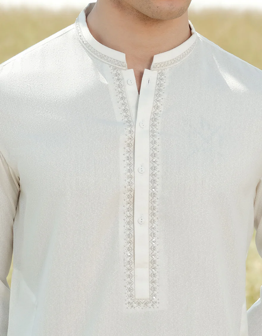 OFF WHITE BLENDED KAMEEZ SHALWAR | JJKS-A-34919/S24/JJ9427-FL - Image 3