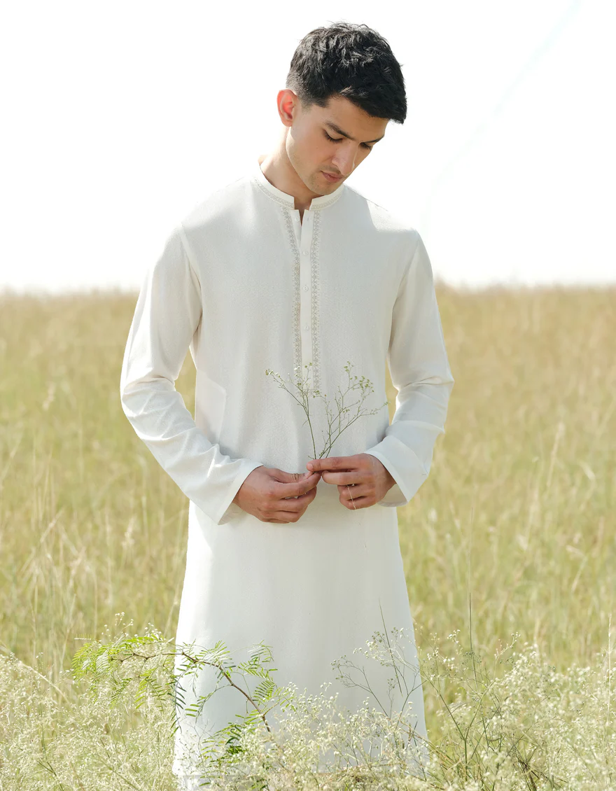 OFF WHITE BLENDED KAMEEZ SHALWAR | JJKS-A-34919/S24/JJ9427-FL - Image 4