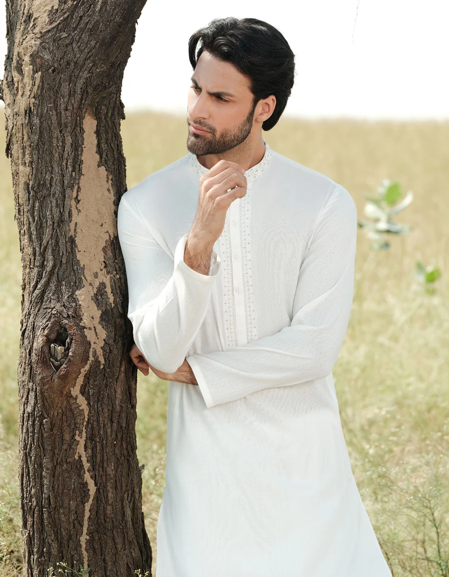 OFF WHITE BLENDED KAMEEZ SHALWAR | JJKS-A-34927/S24/JJ9427-FL - Image 2