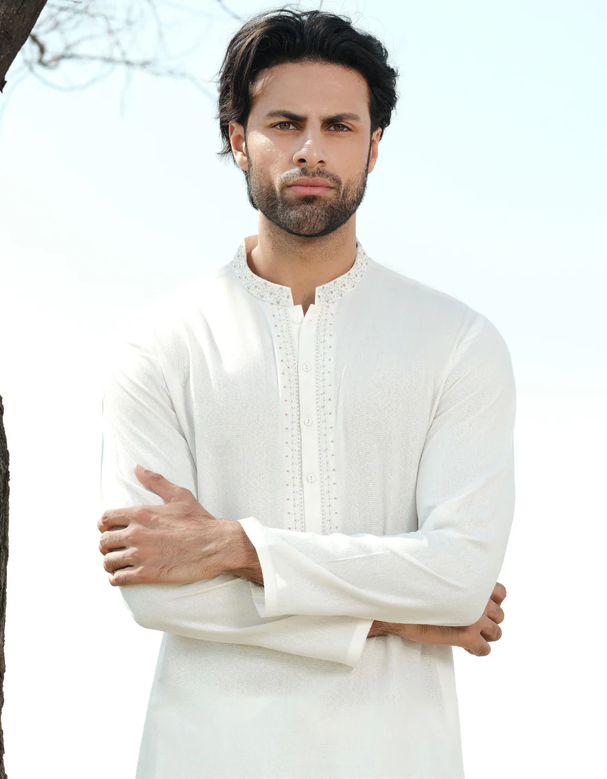 OFF WHITE BLENDED KAMEEZ SHALWAR | JJKS-A-34927/S24/JJ9427-FL - Image 3