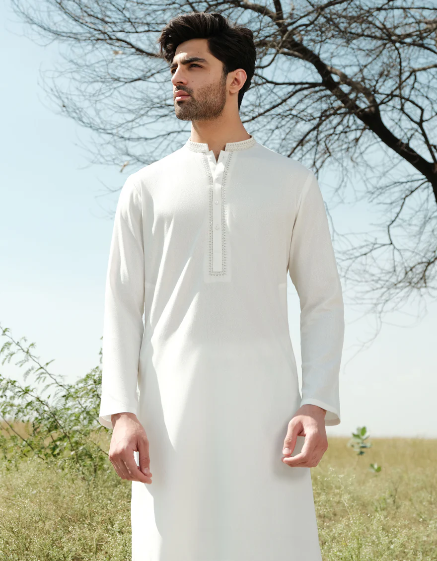 OFF WHITE BLENDED KAMEEZ SHALWAR | JJKS-A-34940/S24/JJ9252-FL - Image 2