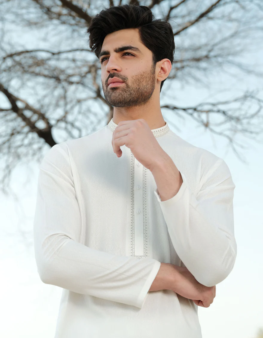 OFF WHITE BLENDED KAMEEZ SHALWAR | JJKS-A-34940/S24/JJ9252-FL - Image 3