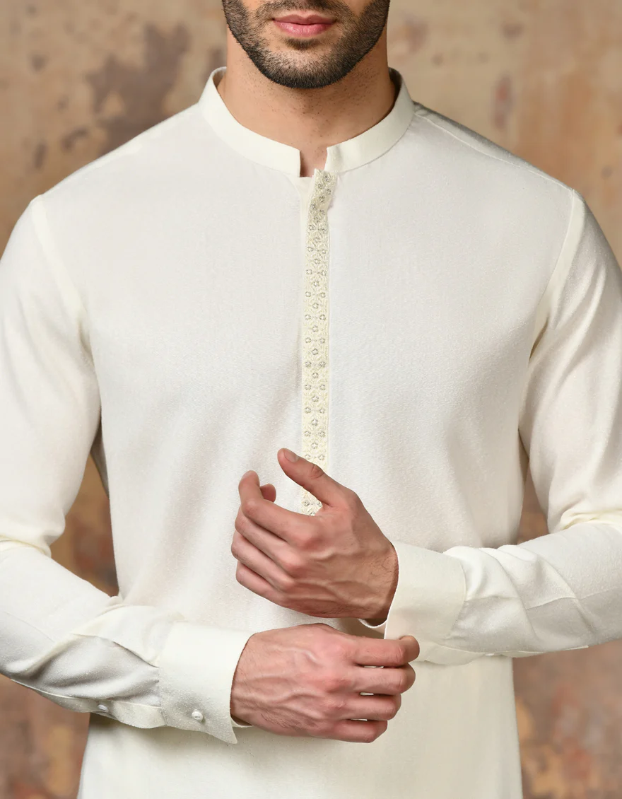 WHITE BLENDED KAMEEZ SHALWAR | JJKS-A-37843/S24/JJ9 - Image 2