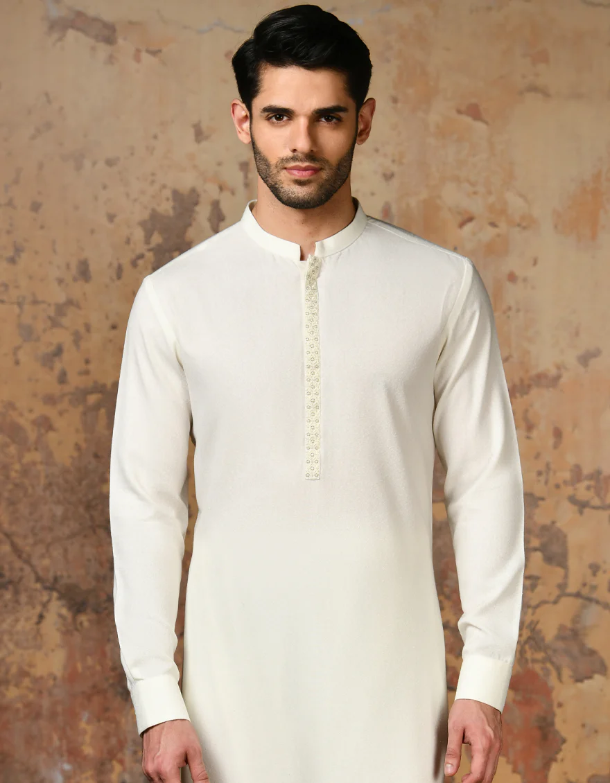 WHITE BLENDED KAMEEZ SHALWAR | JJKS-A-37843/S24/JJ9 - Image 3