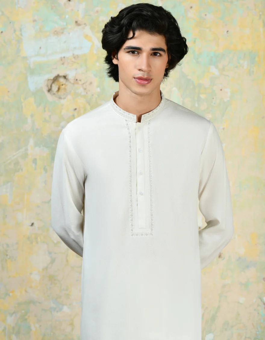 WHITE BLENDED KAMEEZ SHALWAR | JJKS-A-37851/S24/JJ9252-FL - Image 2