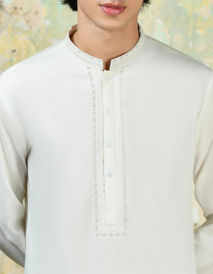 WHITE BLENDED KAMEEZ SHALWAR | JJKS-A-37851/S24/JJ9252-FL - Image 3