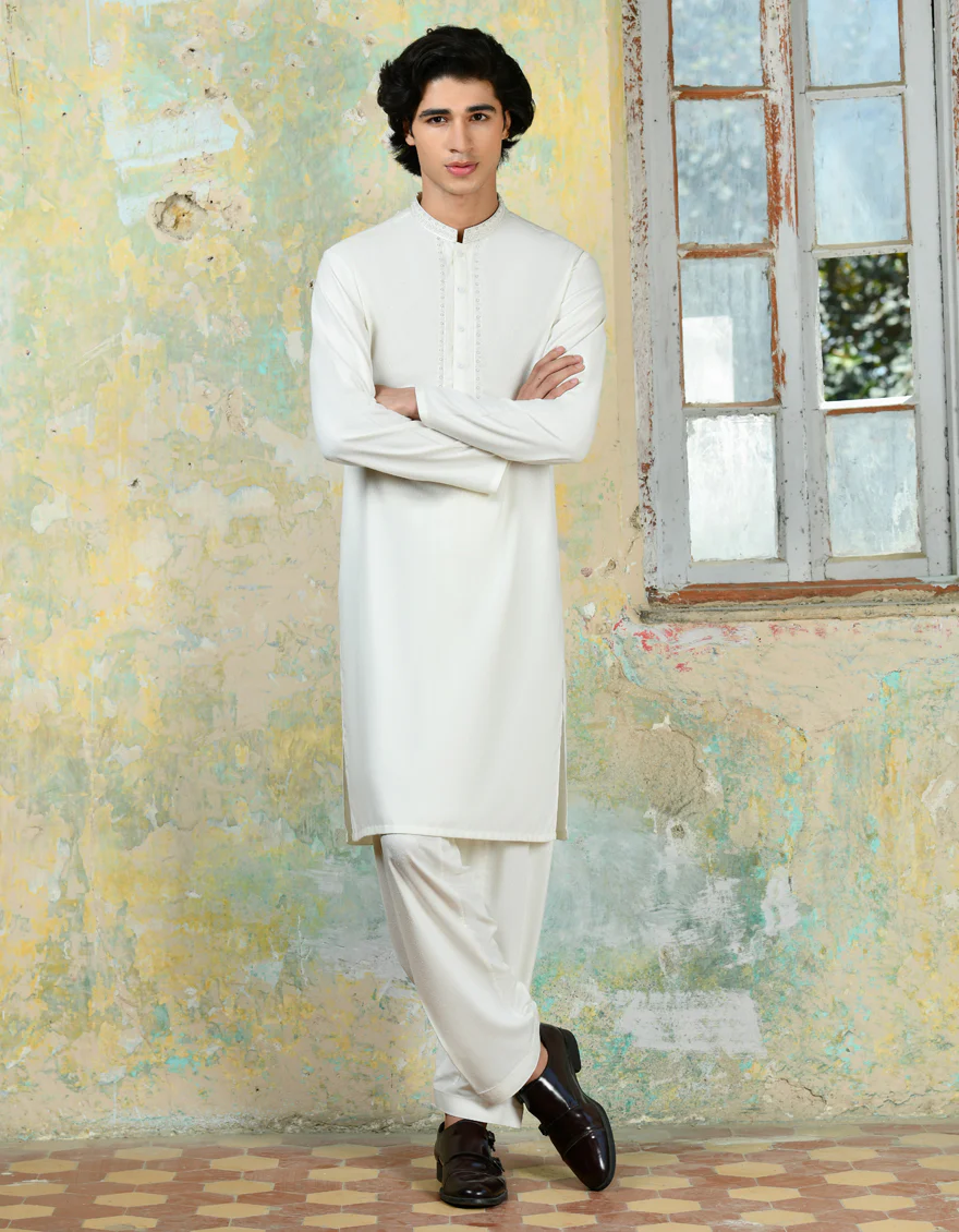WHITE BLENDED KAMEEZ SHALWAR | JJKS-A-37851/S24/JJ9252-FL - Image 4