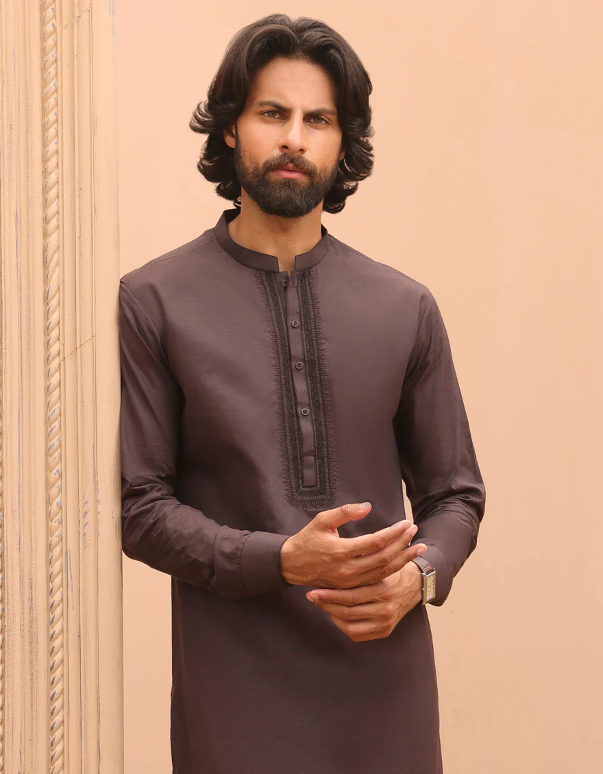 BROWN COTTON KAMEEZ SHALWAR | JJKS-A-37894/S24/JJ8882-SF - Image 3