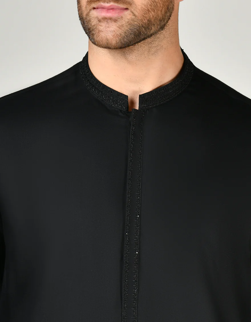 BLACK BLENDED KAMEEZ SHALWAR | JJKS-A-37900/S24/JJ9323-FL - Image 2