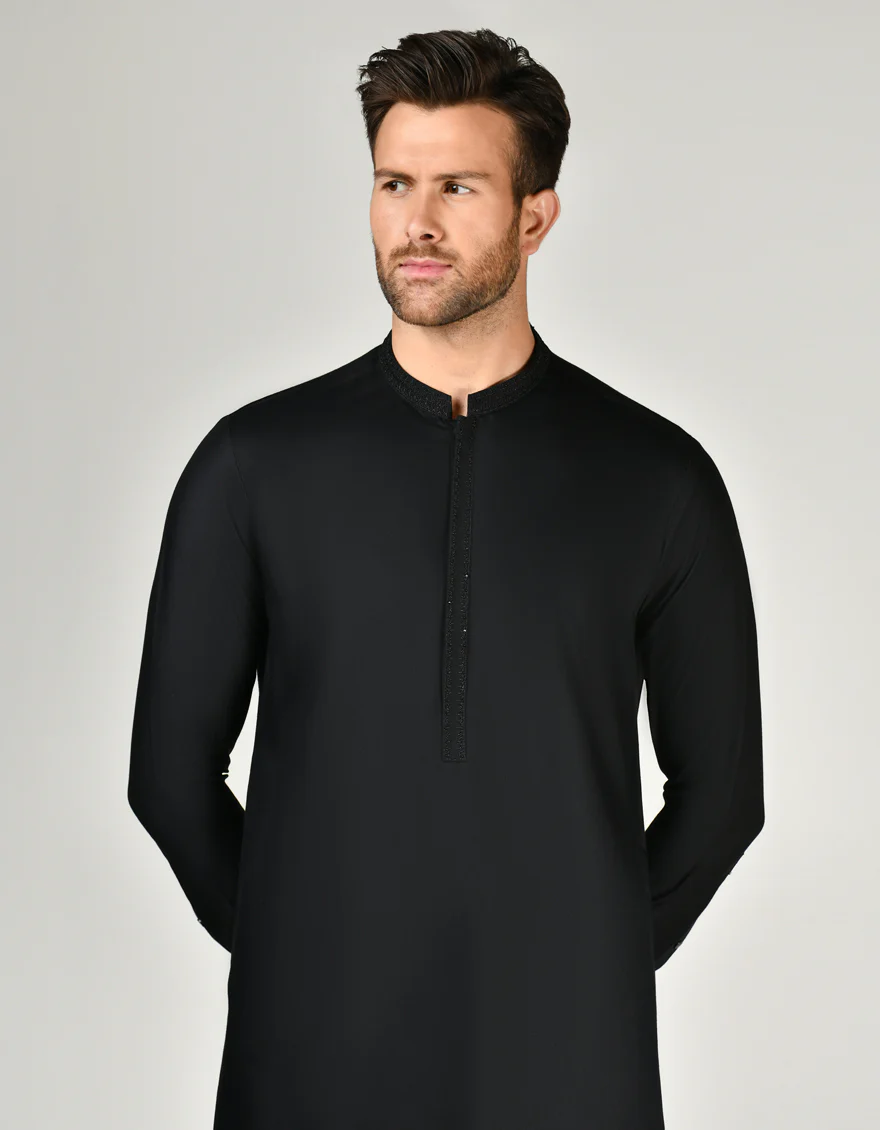 BLACK BLENDED KAMEEZ SHALWAR | JJKS-A-37900/S24/JJ9323-FL - Image 3