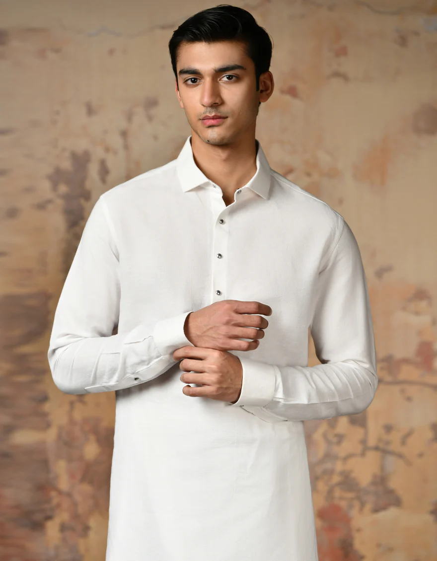 WHITE BLENDED KAMEEZ SHALWAR | JJKS-A-47161/S24/JJ9223-CL - Image 3