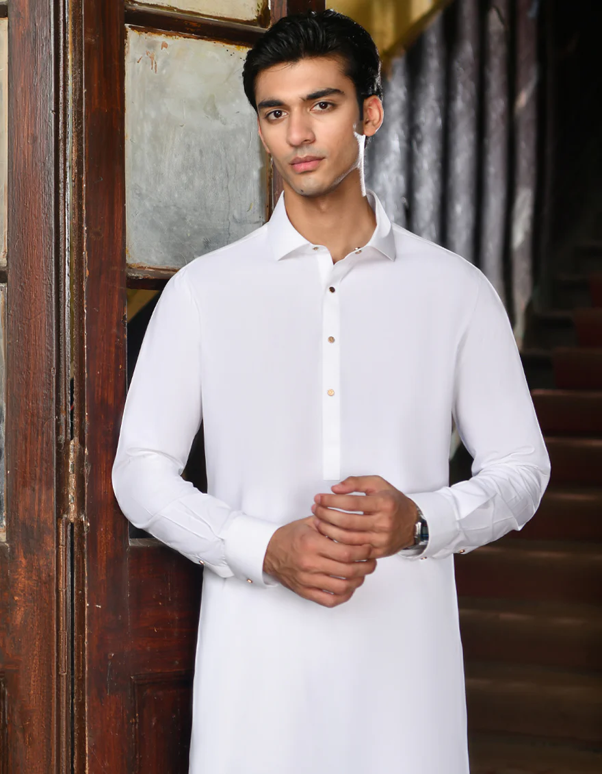 WHITE BLENDED KAMEEZ SHALWAR | JJKS-A-47220/S24/JJ8384-PN - Image 2